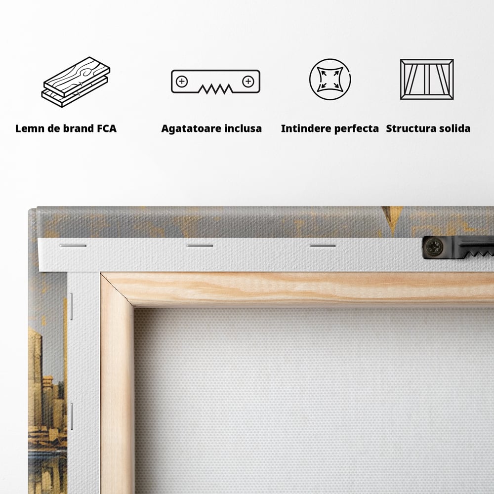 Tablou Canvas Premium LuxCanva® A1383, Oras In Oglinda , Living, Cladiri, Reflexie, Dormitor, Culori Vibrante