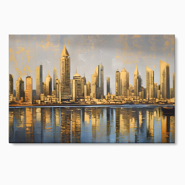 Tablou Canvas Premium LuxCanva® A1383, Oras In Oglinda , Living, Cladiri, Reflexie, Dormitor, Culori Vibrante