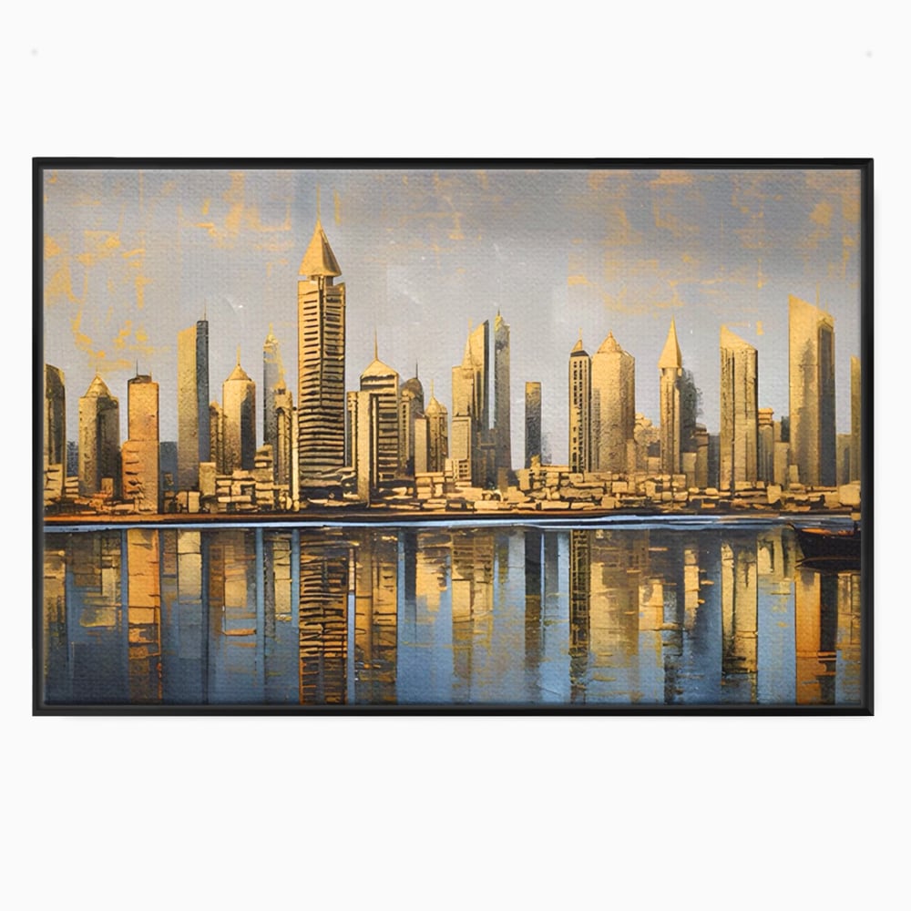 Tablou Canvas Premium LuxCanva® A1383, Oras In Oglinda , Living, Cladiri, Reflexie, Dormitor, Culori Vibrante