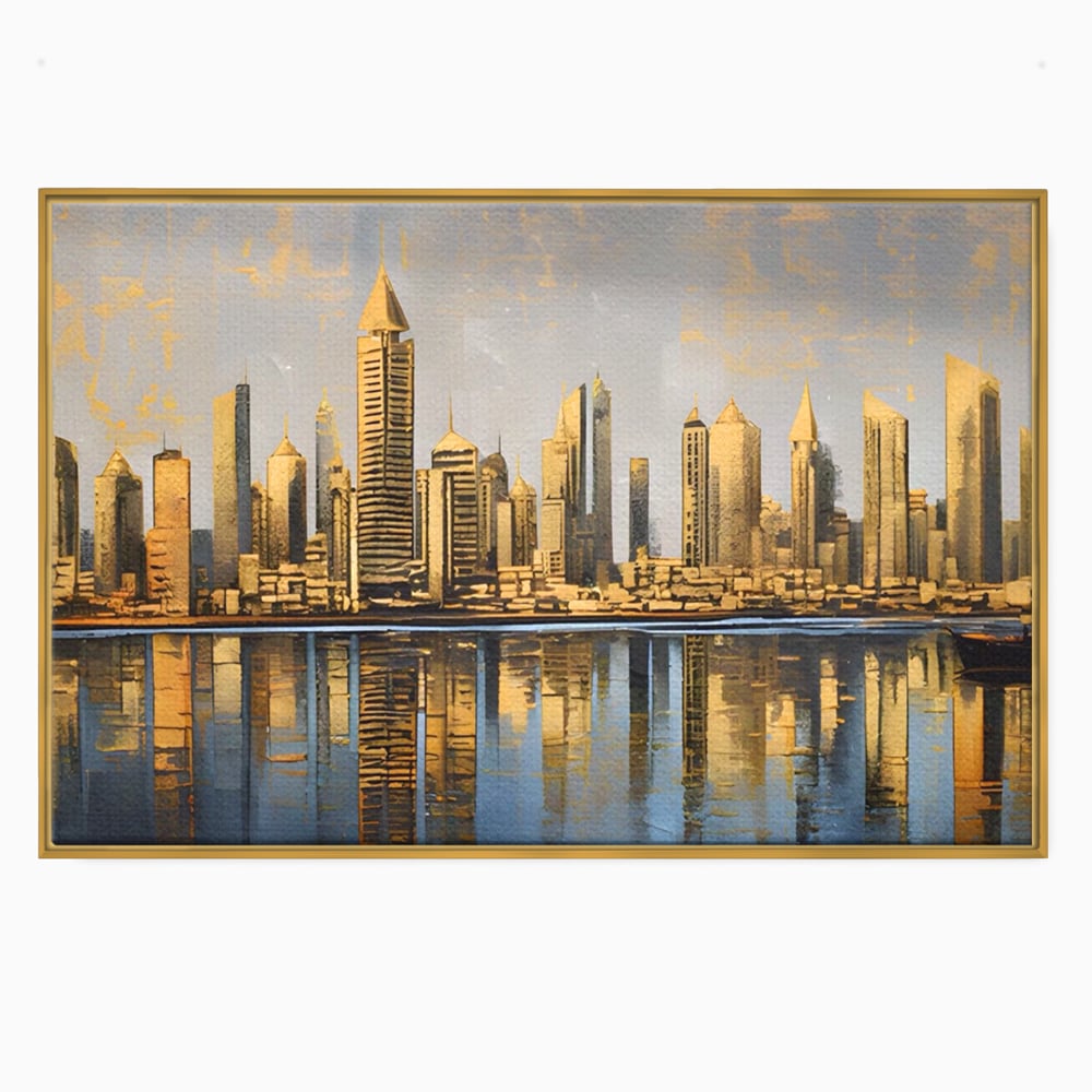 Tablou Canvas Premium LuxCanva® A1383, Oras In Oglinda , Living, Cladiri, Reflexie, Dormitor, Culori Vibrante