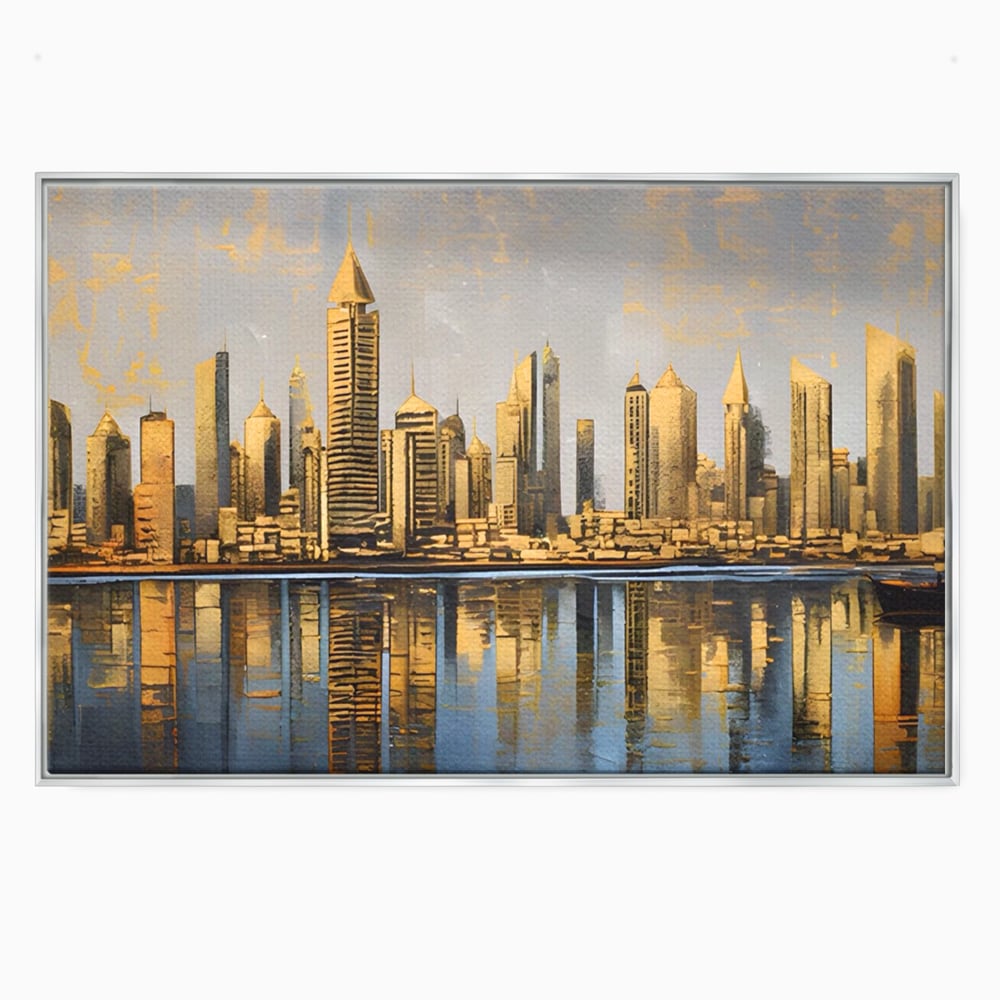 Tablou Canvas Premium LuxCanva® A1383, Oras In Oglinda , Living, Cladiri, Reflexie, Dormitor, Culori Vibrante