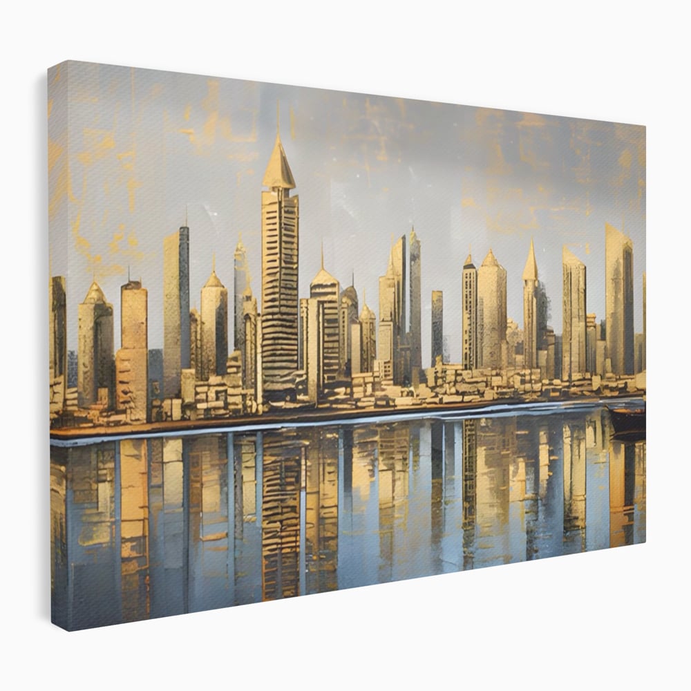 Tablou Canvas Premium LuxCanva® A1383, Oras In Oglinda , Living, Cladiri, Reflexie, Dormitor, Culori Vibrante