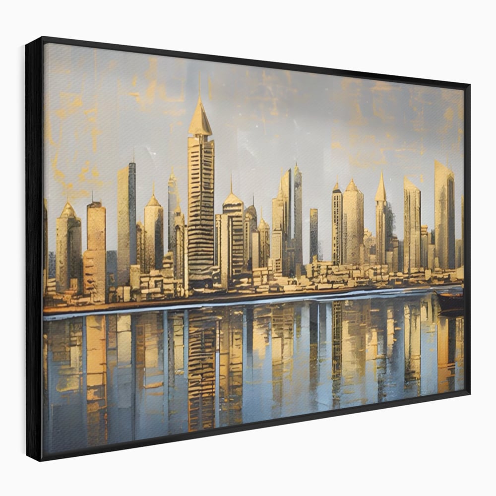 Tablou Canvas Premium LuxCanva® A1383, Oras In Oglinda , Living, Cladiri, Reflexie, Dormitor, Culori Vibrante