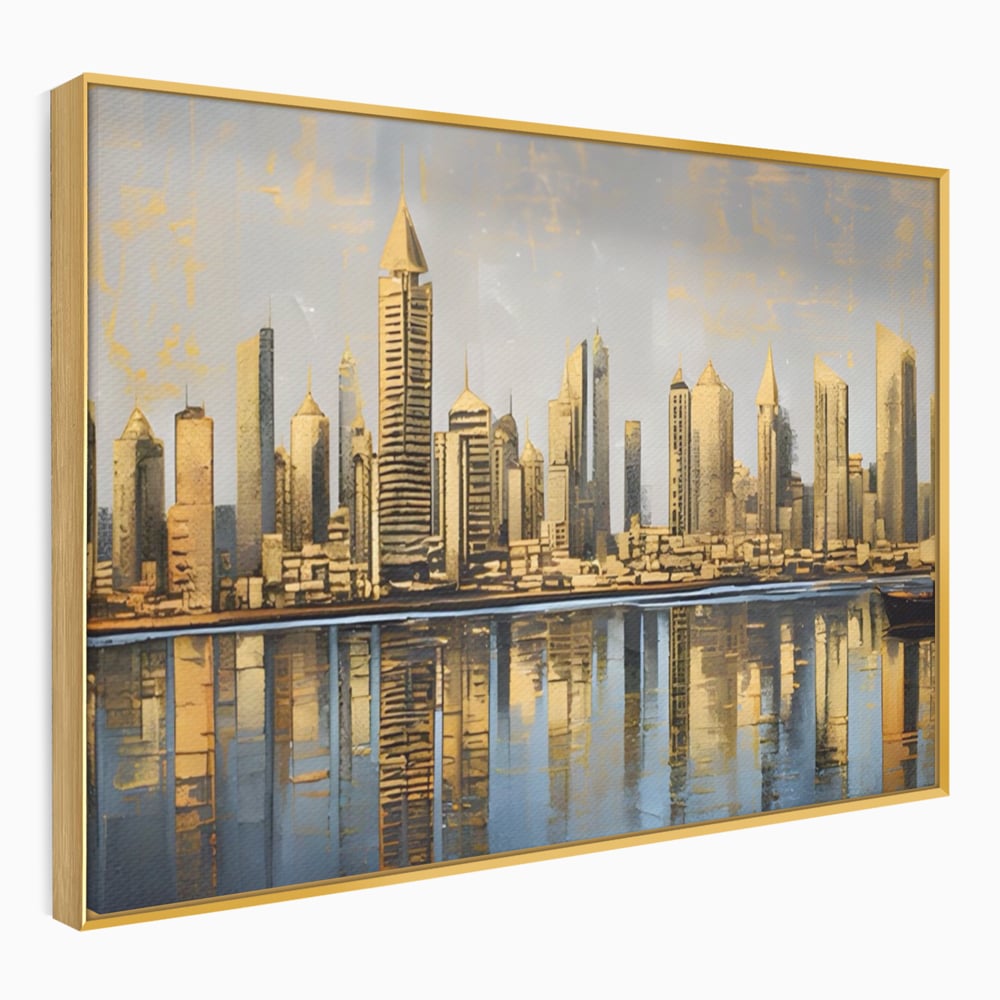 Tablou Canvas Premium LuxCanva® A1383, Oras In Oglinda , Living, Cladiri, Reflexie, Dormitor, Culori Vibrante