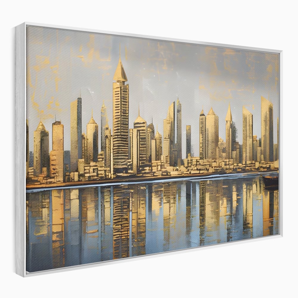 Tablou Canvas Premium LuxCanva® A1383, Oras In Oglinda , Living, Cladiri, Reflexie, Dormitor, Culori Vibrante