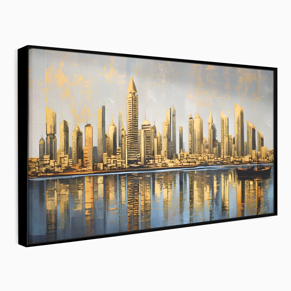 Tablou Canvas Premium LuxCanva® A1383, Oras In Oglinda , Living, Cladiri, Reflexie, Dormitor, Culori Vibrante