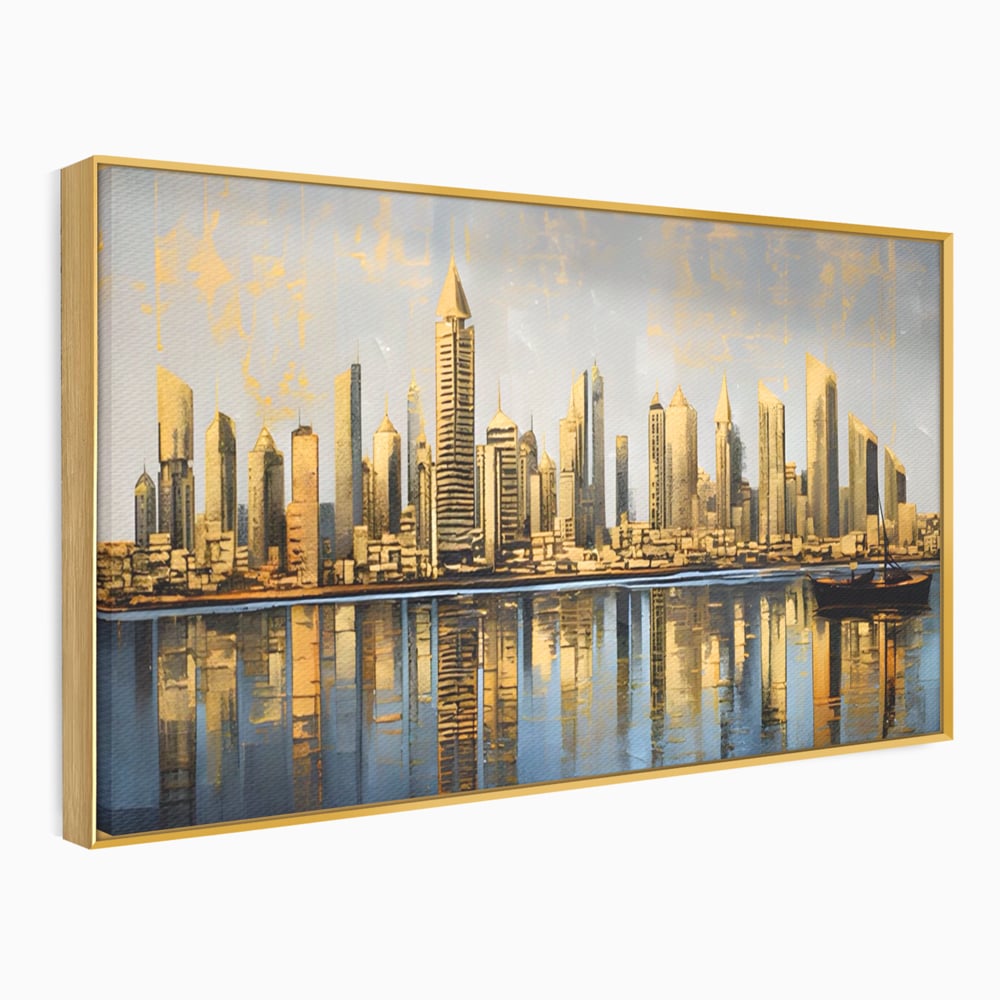 Tablou Canvas Premium LuxCanva® A1383, Oras In Oglinda , Living, Cladiri, Reflexie, Dormitor, Culori Vibrante