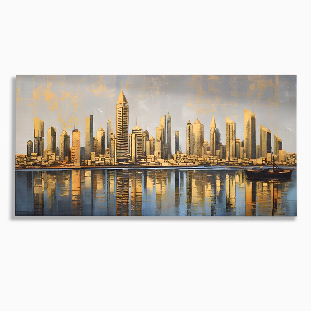 Tablou Canvas Premium LuxCanva® A1383, Oras In Oglinda , Living, Cladiri, Reflexie, Dormitor, Culori Vibrante