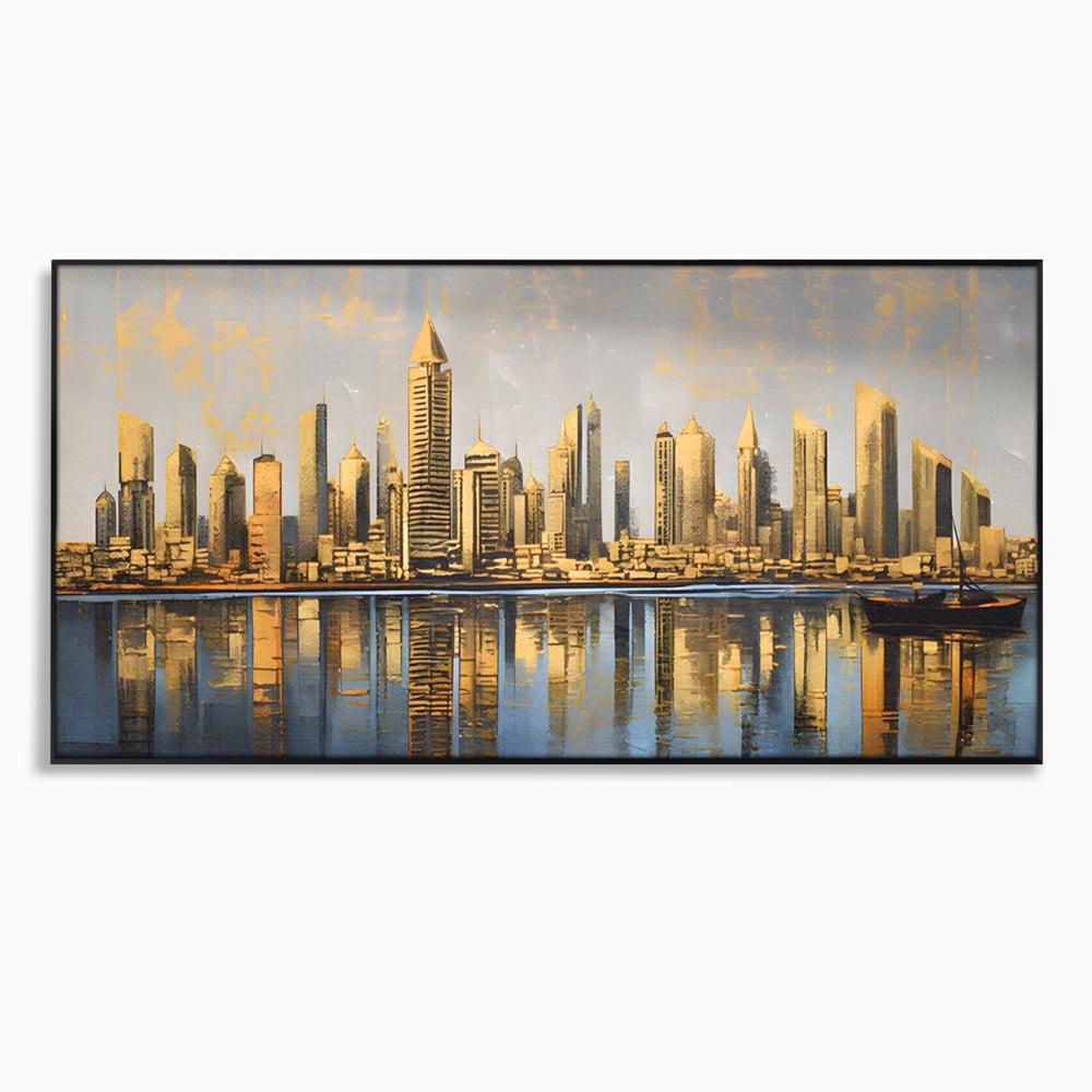 Tablou Canvas Premium LuxCanva® A1383, Oras In Oglinda , Living, Cladiri, Reflexie, Dormitor, Culori Vibrante