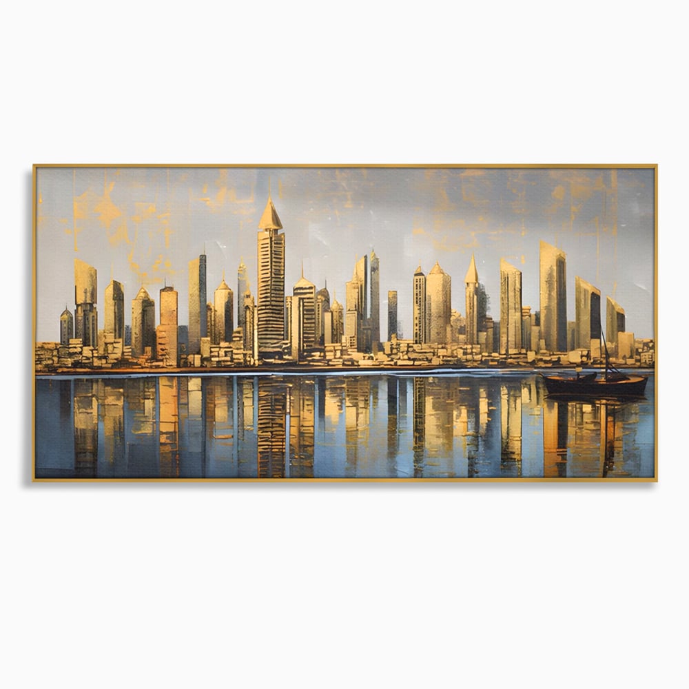 Tablou Canvas Premium LuxCanva® A1383, Oras In Oglinda , Living, Cladiri, Reflexie, Dormitor, Culori Vibrante