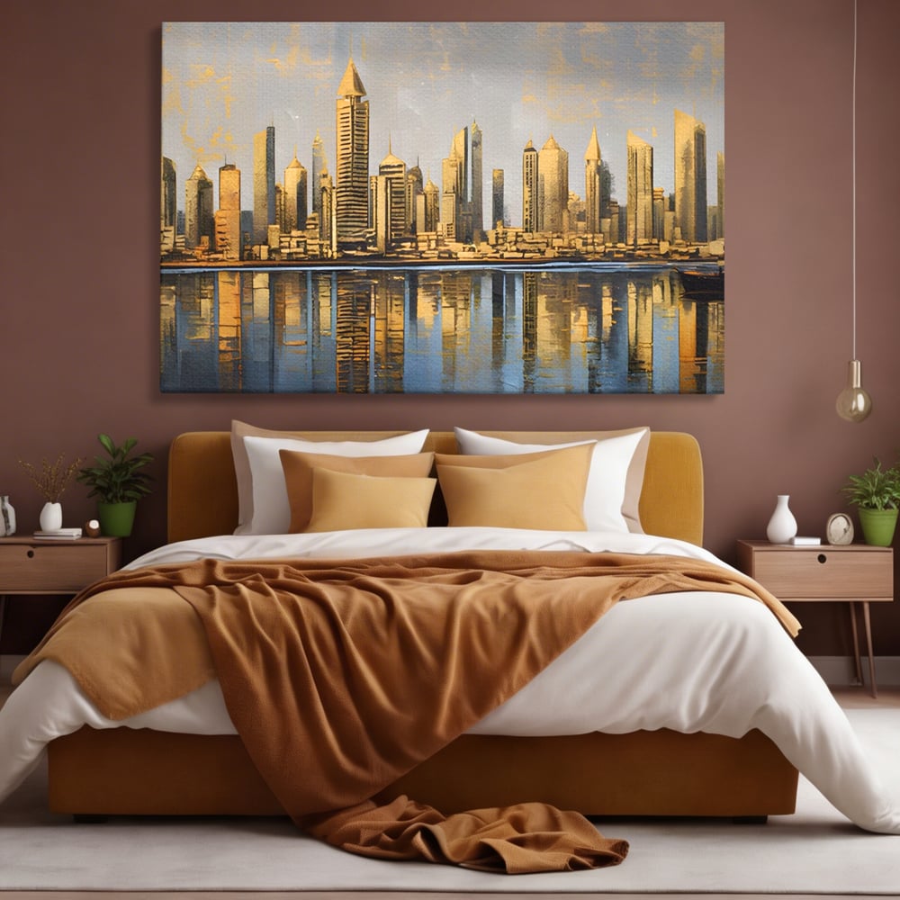 Tablou Canvas Premium LuxCanva® A1383, Oras In Oglinda , Living, Cladiri, Reflexie, Dormitor, Culori Vibrante