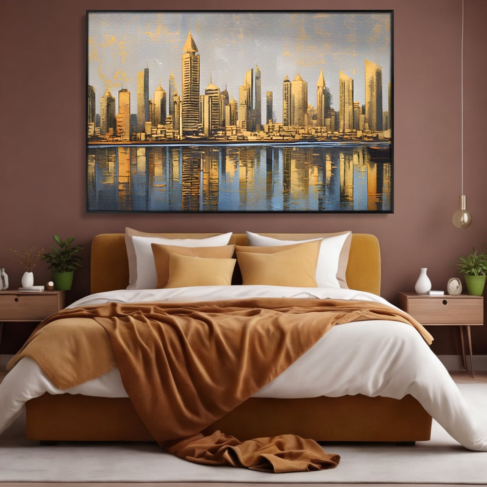 Tablou Canvas Premium LuxCanva® A1383, Oras In Oglinda , Living, Cladiri, Reflexie, Dormitor, Culori Vibrante
