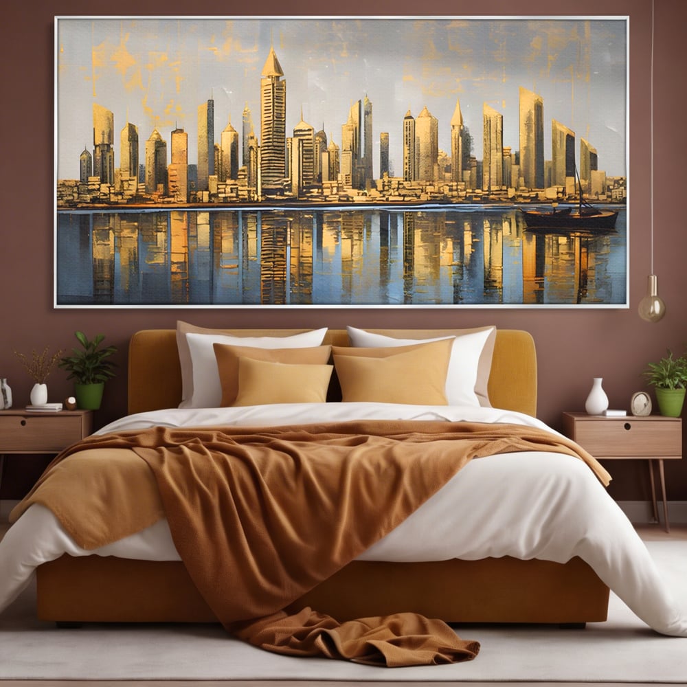 Tablou Canvas Premium LuxCanva® A1383, Oras In Oglinda , Living, Cladiri, Reflexie, Dormitor, Culori Vibrante