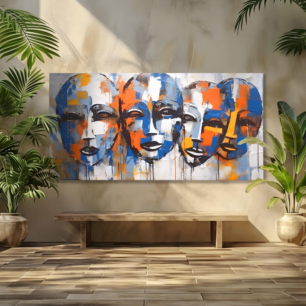 Tablou Canvas Premium LuxCanva® A1385, 4Faces , Living, Chipuri, Copii, Masti, Dormitor, Culori Vibrante