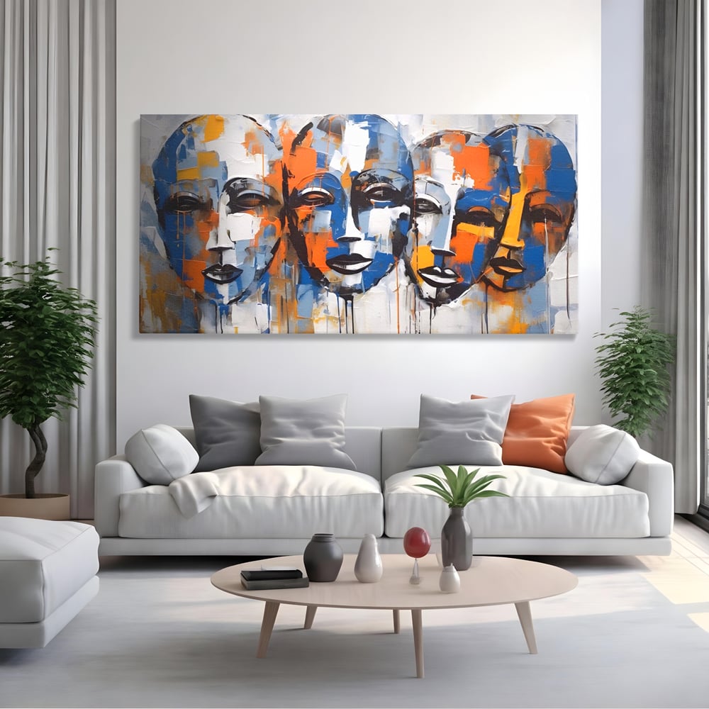 Tablou Canvas Premium LuxCanva® A1385, 4Faces , Living, Chipuri, Copii, Masti, Dormitor, Culori Vibrante