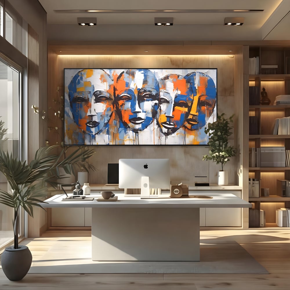 Tablou Canvas Premium LuxCanva® A1385, 4Faces , Living, Chipuri, Copii, Masti, Dormitor, Culori Vibrante