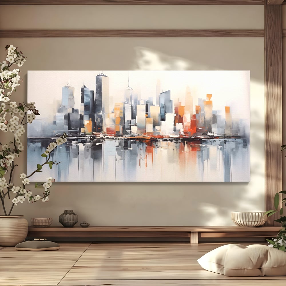 Tablou Canvas Premium LuxCanva® A1386, The City , Living, Oras, Cladiri, Reflexie, Dormitor, Culori Vibrante