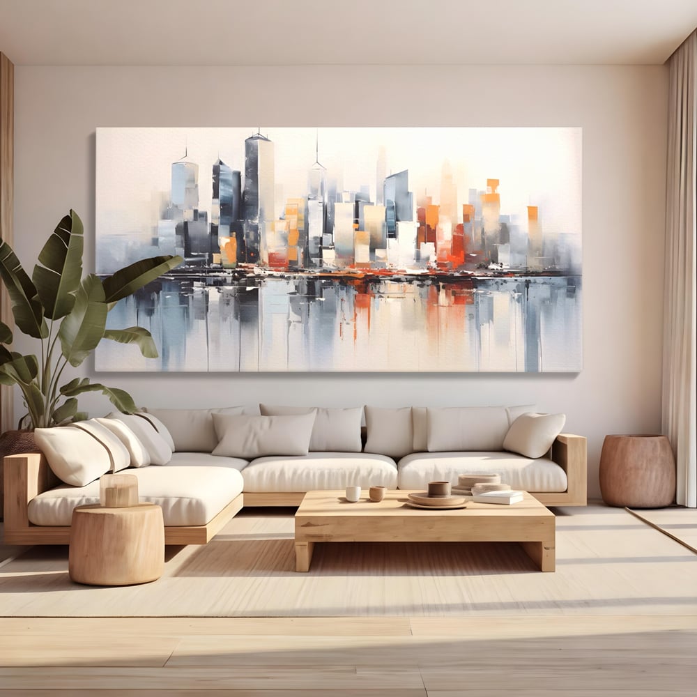 Tablou Canvas Premium LuxCanva® A1386, The City , Living, Oras, Cladiri, Reflexie, Dormitor, Culori Vibrante