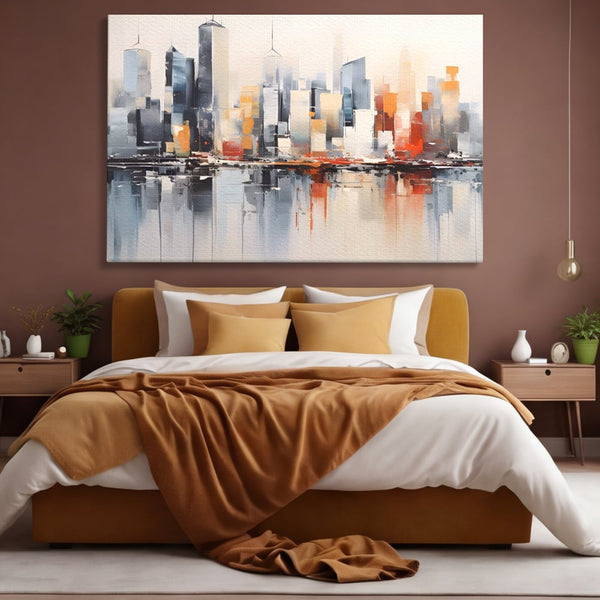 Tablou Canvas Premium LuxCanva® A1386, The City , Living, Oras, Cladiri, Reflexie, Dormitor, Culori Vibrante