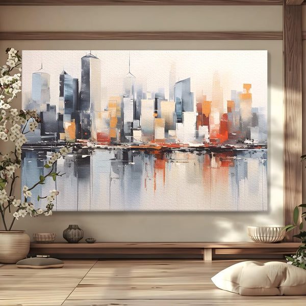 Tablou Canvas Premium LuxCanva® A1386, The City , Living, Oras, Cladiri, Reflexie, Dormitor, Culori Vibrante