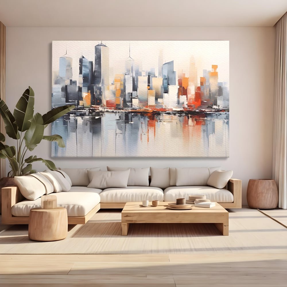 Tablou Canvas Premium LuxCanva® A1386, The City , Living, Oras, Cladiri, Reflexie, Dormitor, Culori Vibrante