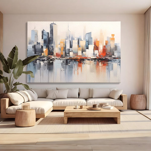 Tablou Canvas Premium LuxCanva® A1386, The City , Living, Oras, Cladiri, Reflexie, Dormitor, Culori Vibrante