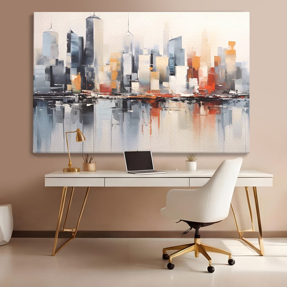 Tablou Canvas Premium LuxCanva® A1386, The City , Living, Oras, Cladiri, Reflexie, Dormitor, Culori Vibrante