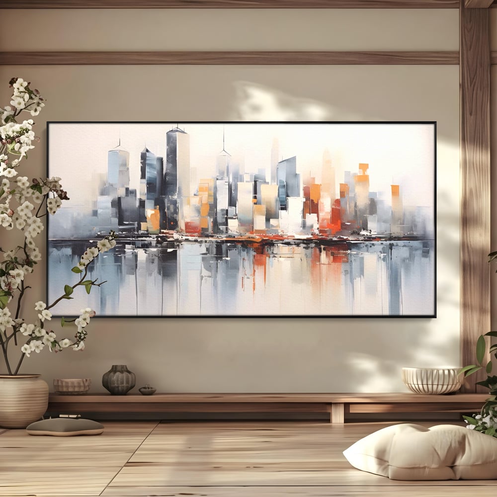 Tablou Canvas Premium LuxCanva® A1386, The City , Living, Oras, Cladiri, Reflexie, Dormitor, Culori Vibrante