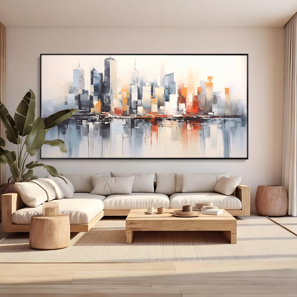 Tablou Canvas Premium LuxCanva® A1386, The City , Living, Oras, Cladiri, Reflexie, Dormitor, Culori Vibrante