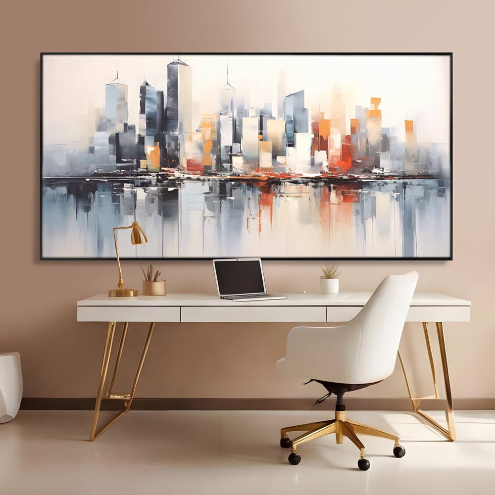 Tablou Canvas Premium LuxCanva® A1386, The City , Living, Oras, Cladiri, Reflexie, Dormitor, Culori Vibrante