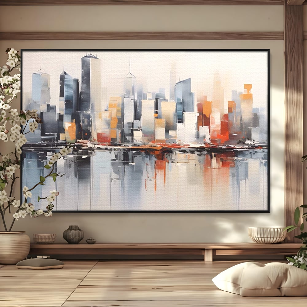 Tablou Canvas Premium LuxCanva® A1386, The City , Living, Oras, Cladiri, Reflexie, Dormitor, Culori Vibrante