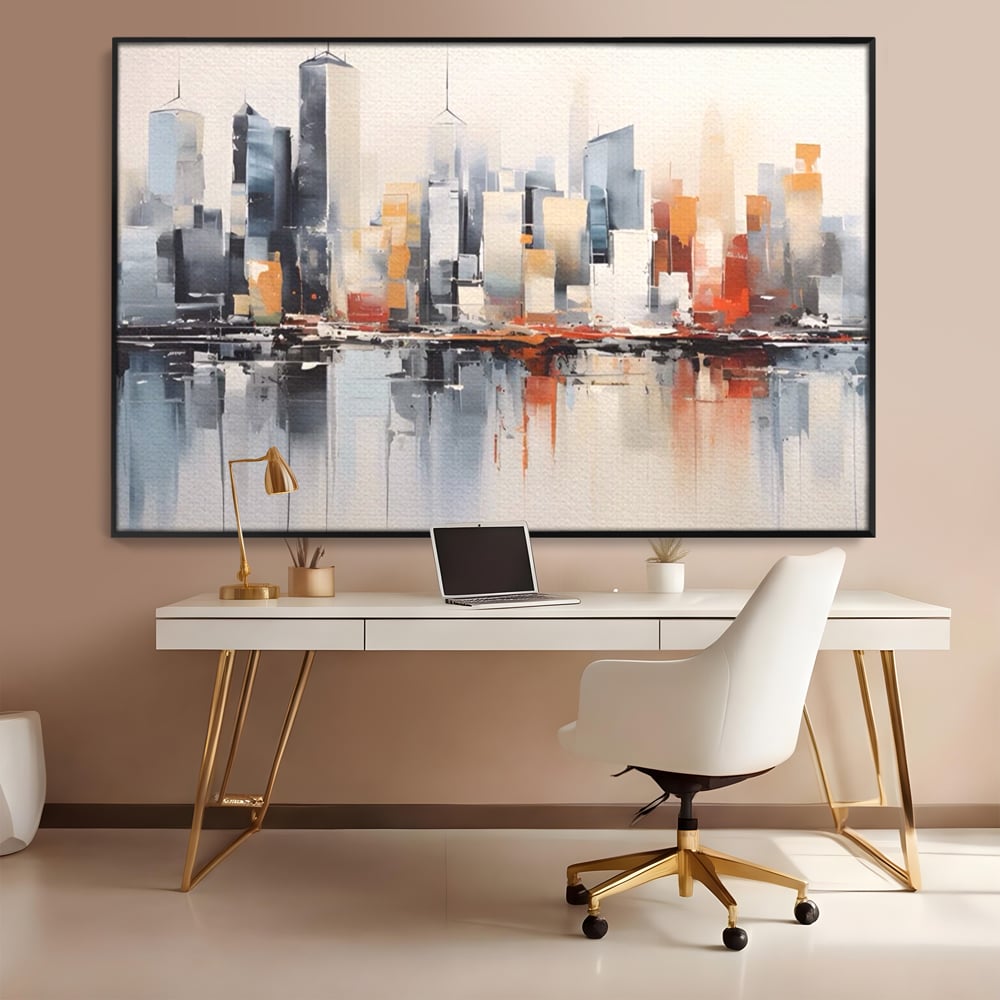 Tablou Canvas Premium LuxCanva® A1386, The City , Living, Oras, Cladiri, Reflexie, Dormitor, Culori Vibrante