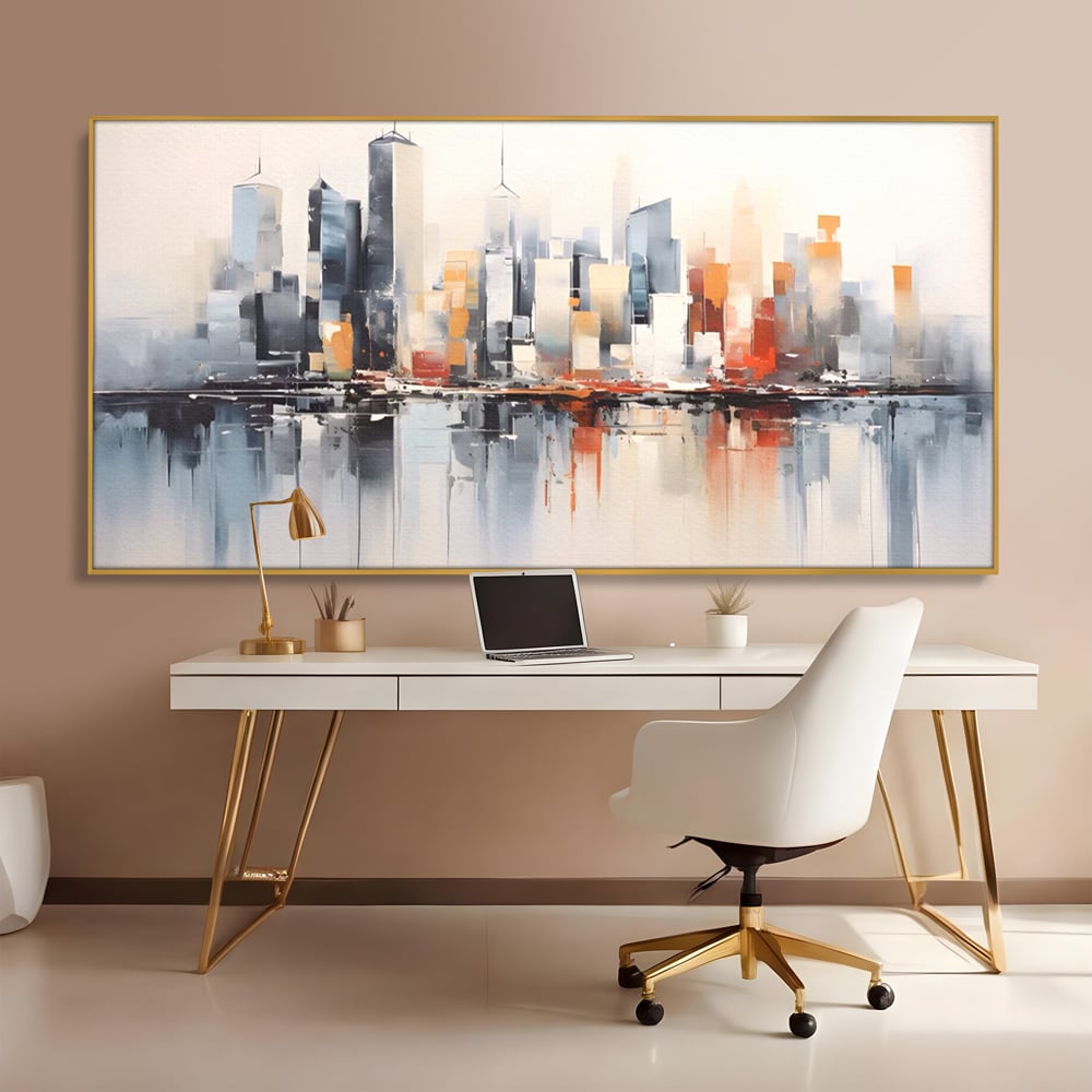 Tablou Canvas Premium LuxCanva® A1386, The City , Living, Oras, Cladiri, Reflexie, Dormitor, Culori Vibrante
