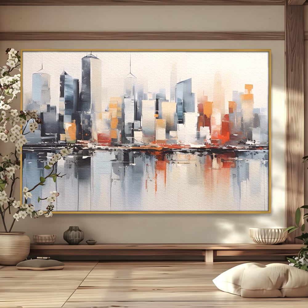Tablou Canvas Premium LuxCanva® A1386, The City , Living, Oras, Cladiri, Reflexie, Dormitor, Culori Vibrante