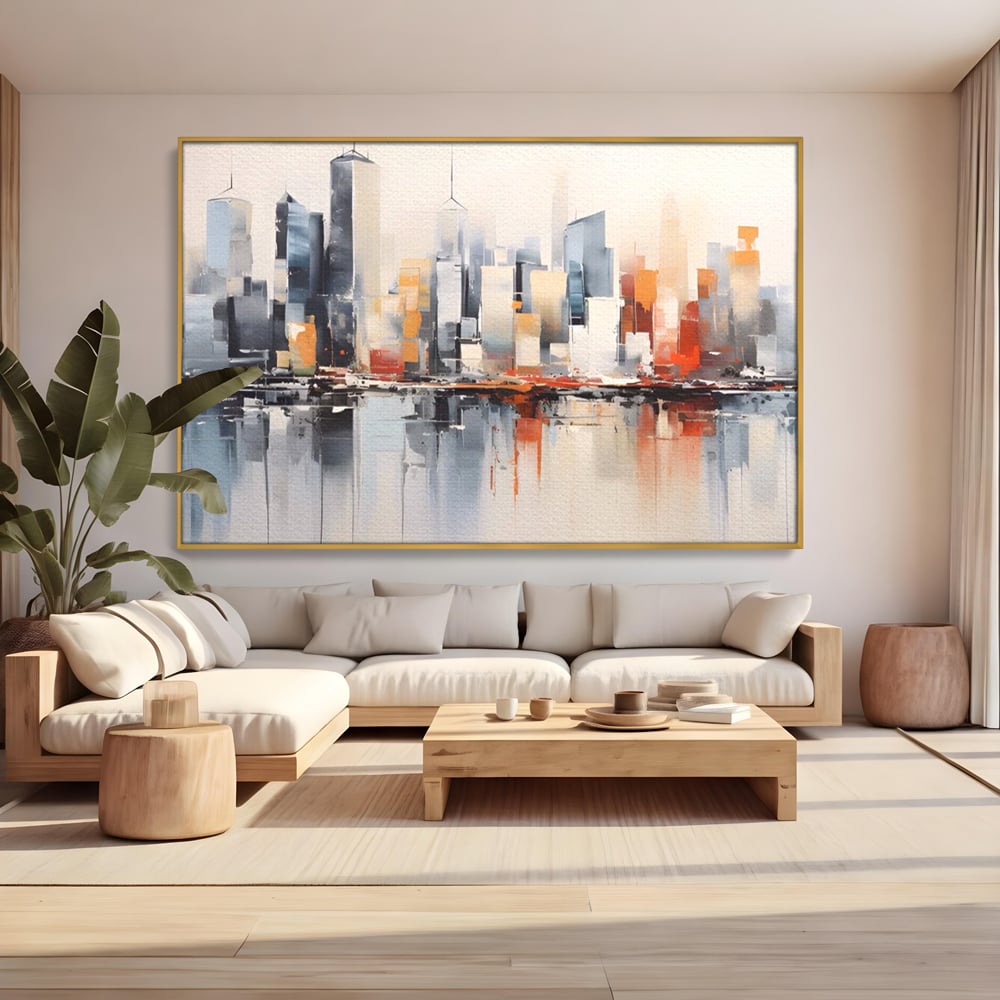 Tablou Canvas Premium LuxCanva® A1386, The City , Living, Oras, Cladiri, Reflexie, Dormitor, Culori Vibrante