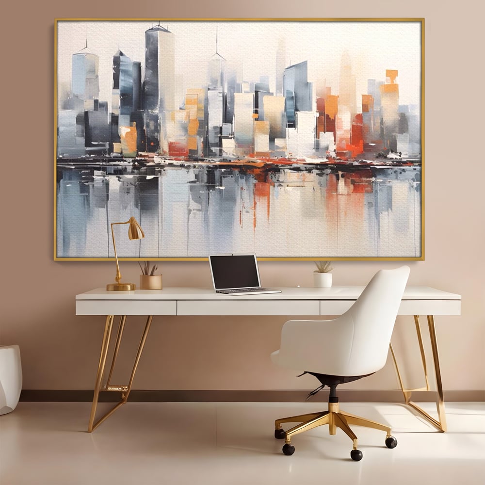 Tablou Canvas Premium LuxCanva® A1386, The City , Living, Oras, Cladiri, Reflexie, Dormitor, Culori Vibrante
