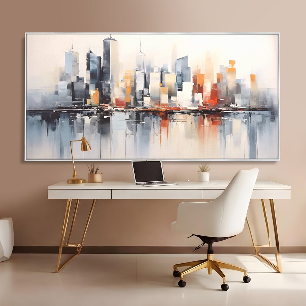 Tablou Canvas Premium LuxCanva® A1386, The City , Living, Oras, Cladiri, Reflexie, Dormitor, Culori Vibrante