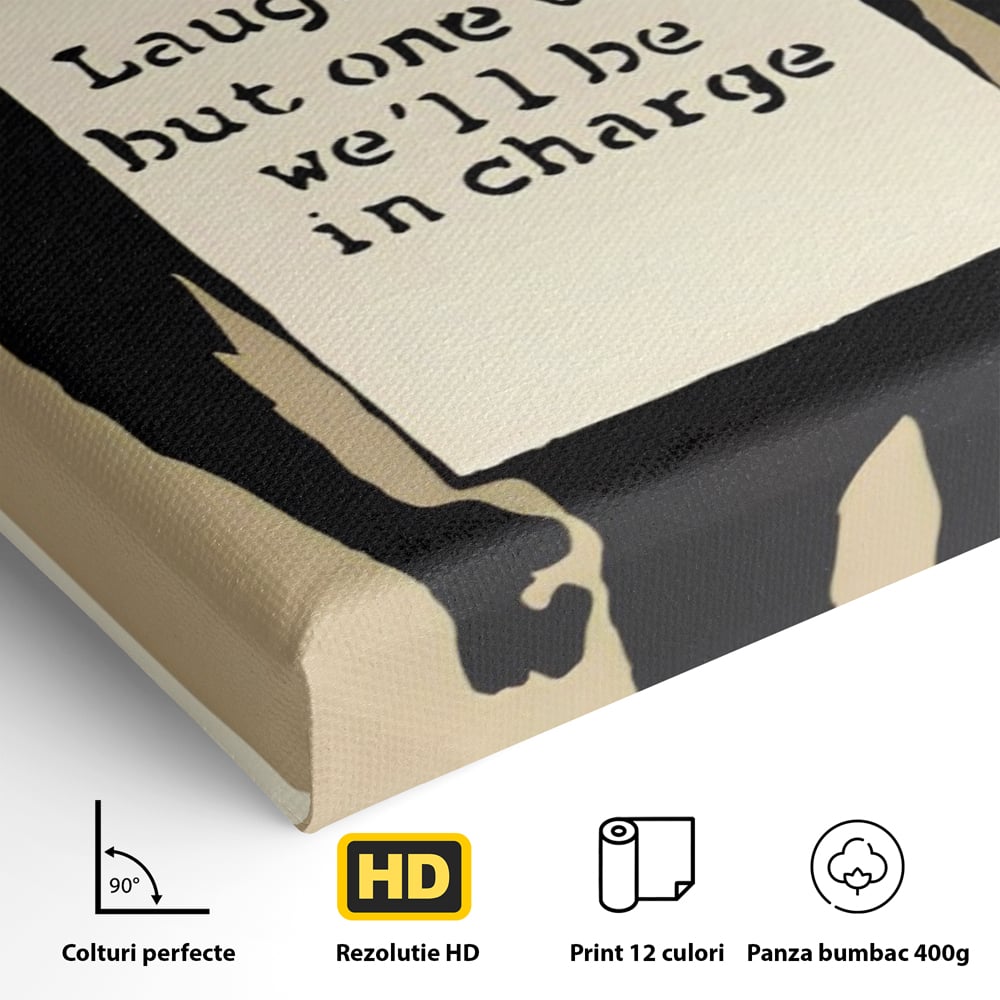 Tablou Canvas Premium LuxCanva® A1387, Laugh Now , Living, Maimuta, Jungla, Motivational, Echipa, Birou, Culori Vibrante