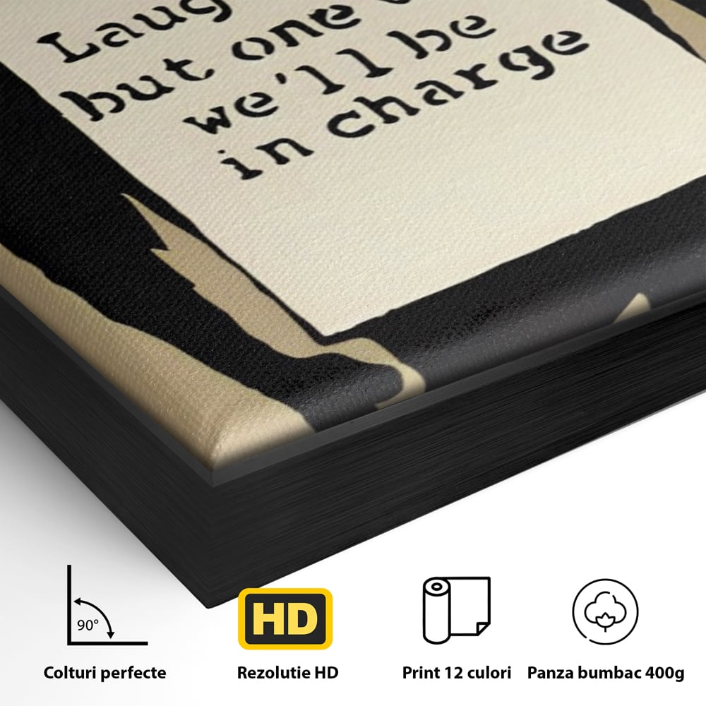 Tablou Canvas Premium LuxCanva® A1387, Laugh Now , Living, Maimuta, Jungla, Motivational, Echipa, Birou, Culori Vibrante