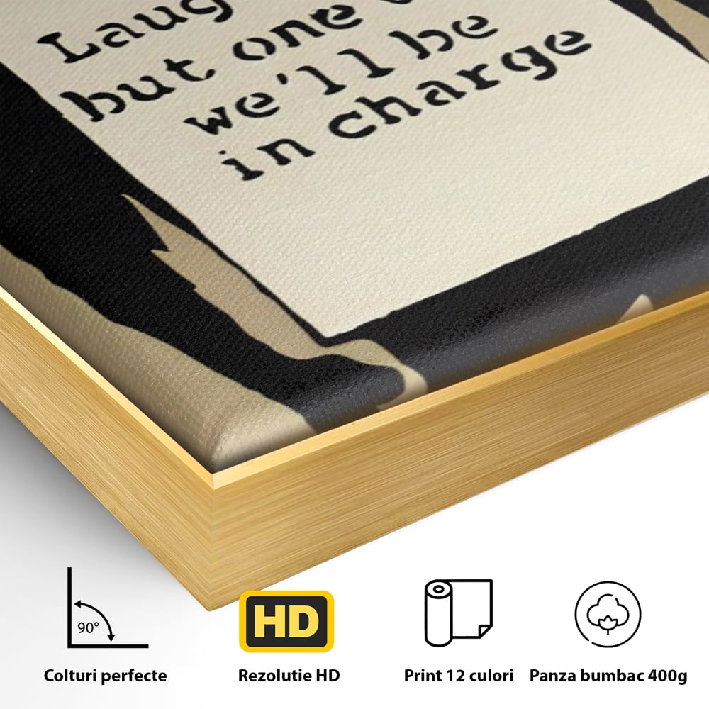 Tablou Canvas Premium LuxCanva® A1387, Laugh Now , Living, Maimuta, Jungla, Motivational, Echipa, Birou, Culori Vibrante