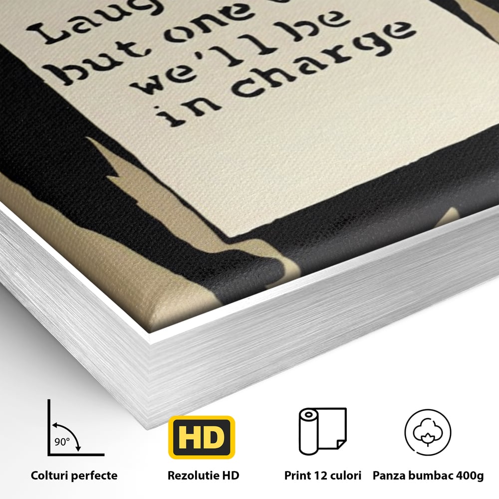 Tablou Canvas Premium LuxCanva® A1387, Laugh Now , Living, Maimuta, Jungla, Motivational, Echipa, Birou, Culori Vibrante