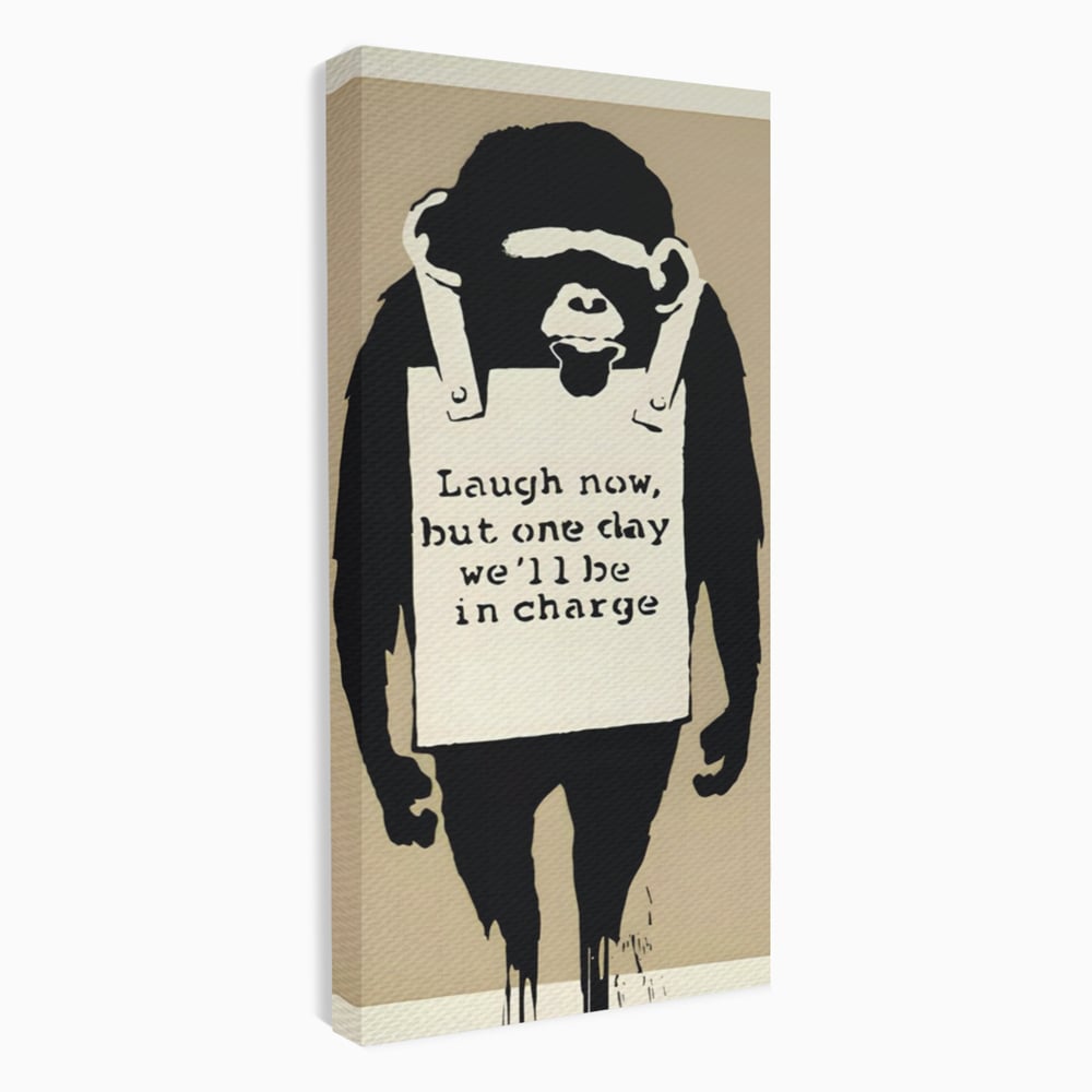 Tablou Canvas Premium LuxCanva® A1387, Laugh Now , Living, Maimuta, Jungla, Motivational, Echipa, Birou, Culori Vibrante
