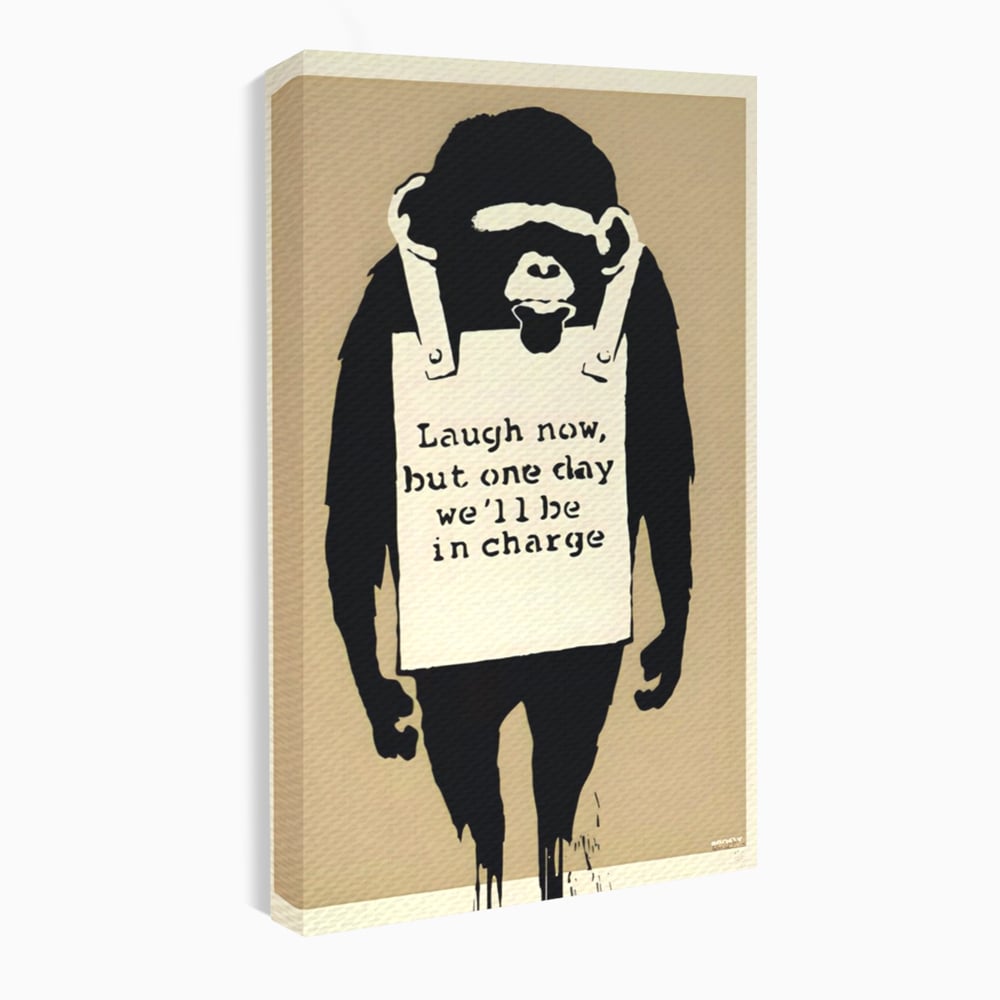 Tablou Canvas Premium LuxCanva® A1387, Laugh Now , Living, Maimuta, Jungla, Motivational, Echipa, Birou, Culori Vibrante