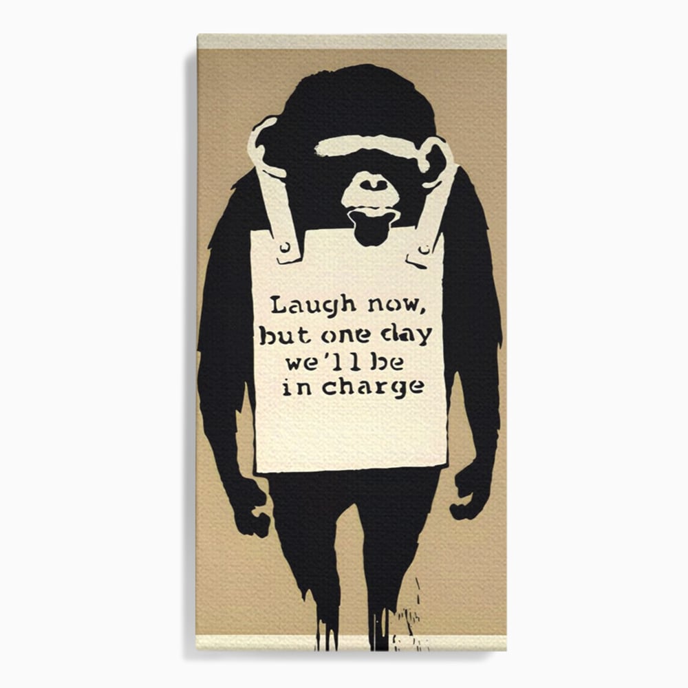 Tablou Canvas Premium LuxCanva® A1387, Laugh Now , Living, Maimuta, Jungla, Motivational, Echipa, Birou, Culori Vibrante