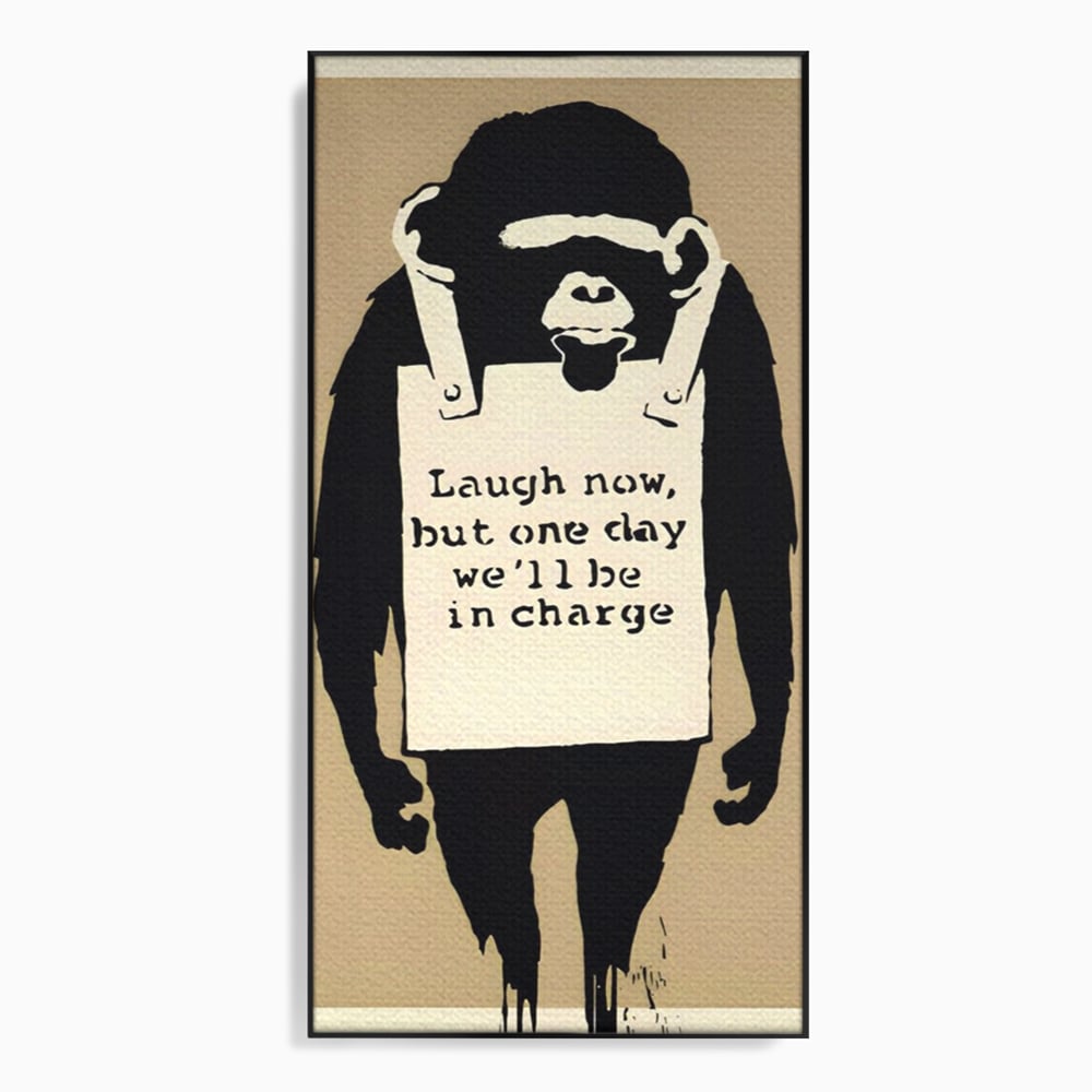 Tablou Canvas Premium LuxCanva® A1387, Laugh Now , Living, Maimuta, Jungla, Motivational, Echipa, Birou, Culori Vibrante