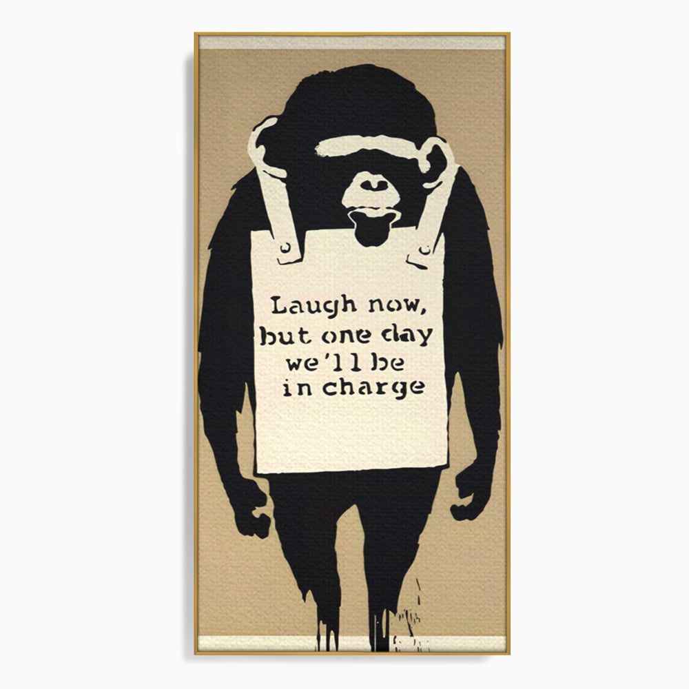 Tablou Canvas Premium LuxCanva® A1387, Laugh Now , Living, Maimuta, Jungla, Motivational, Echipa, Birou, Culori Vibrante