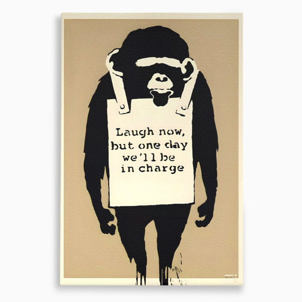Tablou Canvas Premium LuxCanva® A1387, Laugh Now , Living, Maimuta, Jungla, Motivational, Echipa, Birou, Culori Vibrante