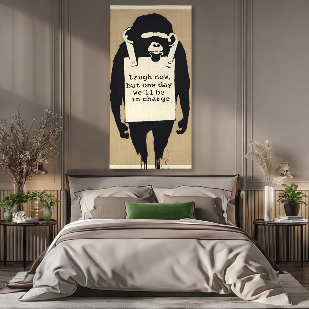 Tablou Canvas Premium LuxCanva® A1387, Laugh Now , Living, Maimuta, Jungla, Motivational, Echipa, Birou, Culori Vibrante