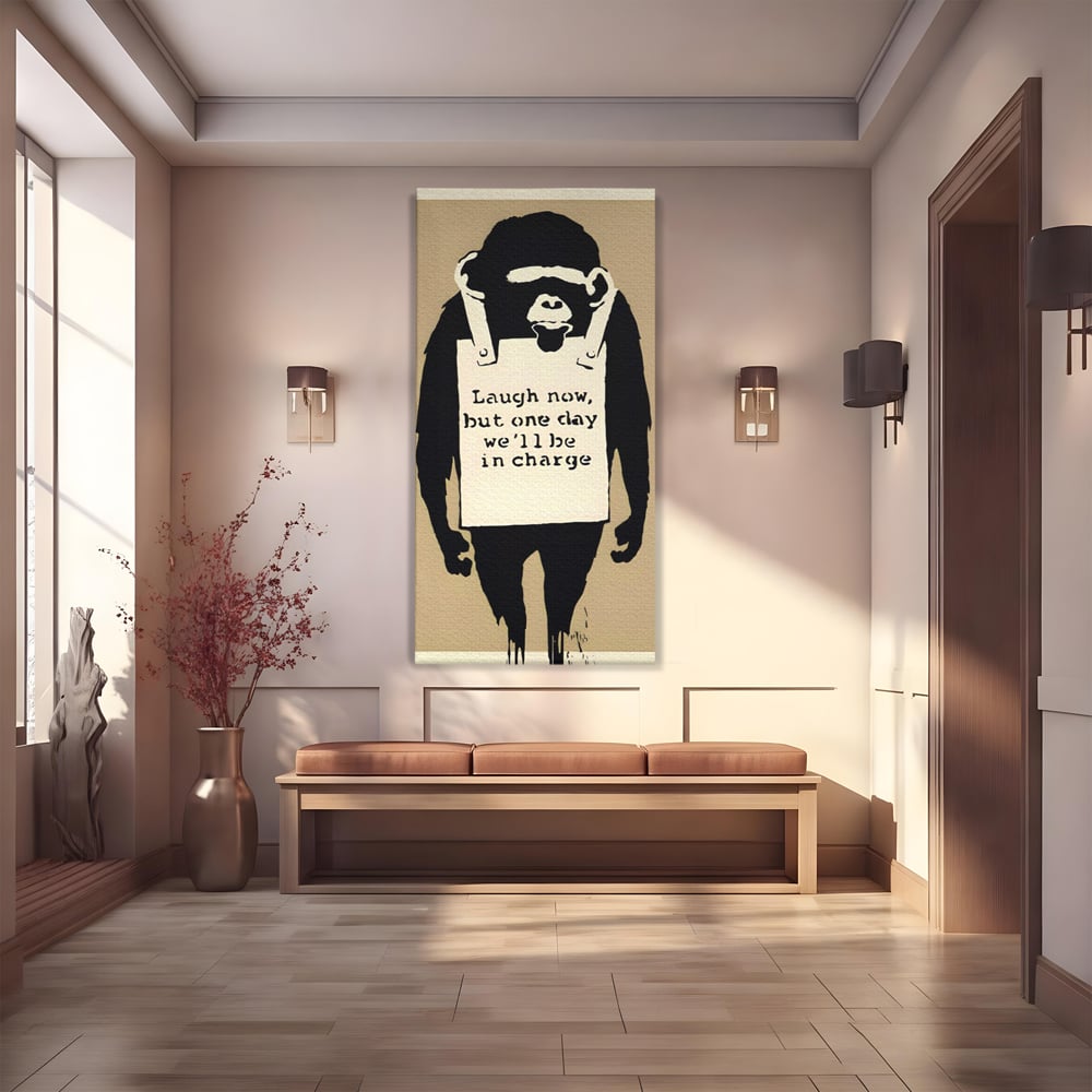 Tablou Canvas Premium LuxCanva® A1387, Laugh Now , Living, Maimuta, Jungla, Motivational, Echipa, Birou, Culori Vibrante