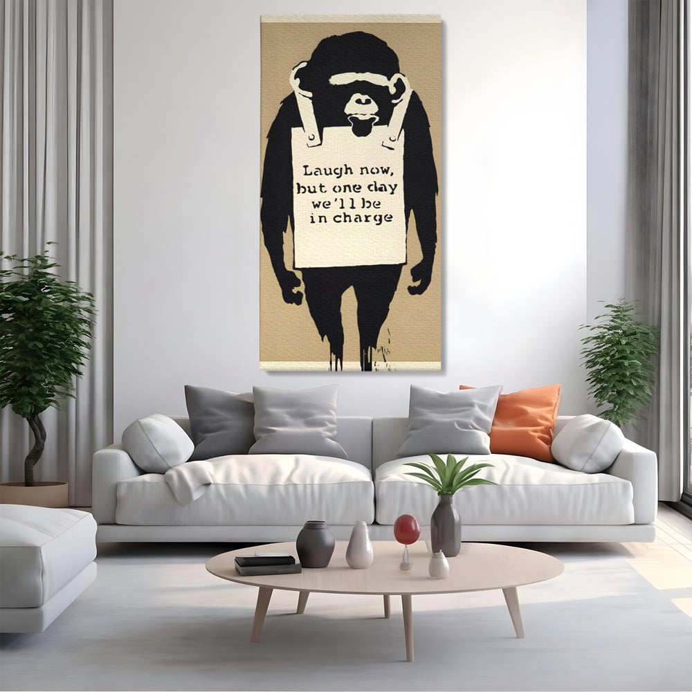 Tablou Canvas Premium LuxCanva® A1387, Laugh Now , Living, Maimuta, Jungla, Motivational, Echipa, Birou, Culori Vibrante
